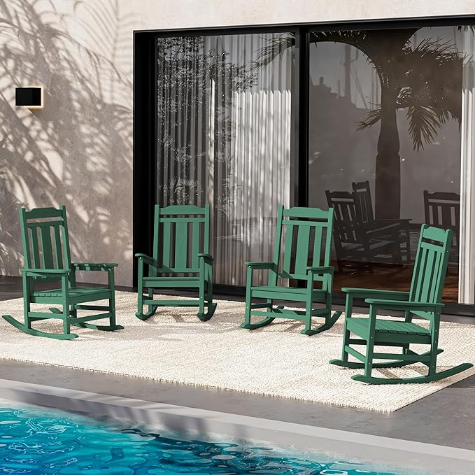SERWALL Outdoor Rocking Chair Set of 4, Patio Rocking Chairs Set, HDPE Rocking by SERWALL