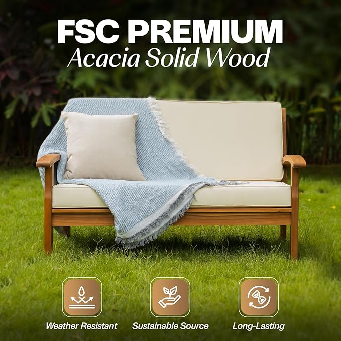 IDZO Laurent 800lbs Capacity Acacia Outdoor Loveseat, FSC Certified 2 Seater - Image 4