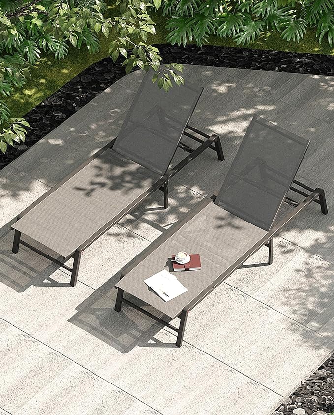 Aluminum Chaise Lounge Chair Outdoor, Foldable Patio Lounge Chair 2 Sets - Image 2