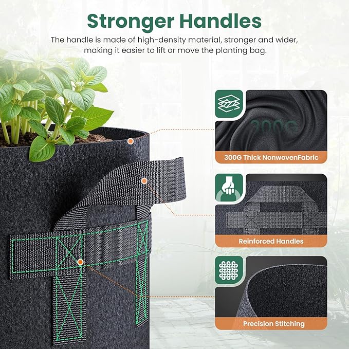 10 Pack 3 Gallon Grow Bags, Thickened Nonwoven Fabric Planter Pots - Image 3