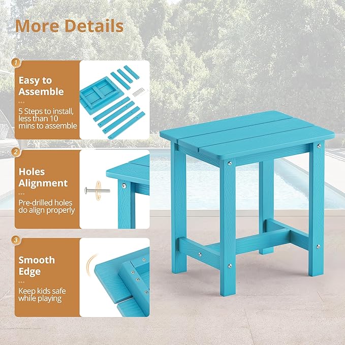 LUE BONA Outdoor Side Table, HDPS Small Outdoor Table, Rectangle Adirondack - Image 6