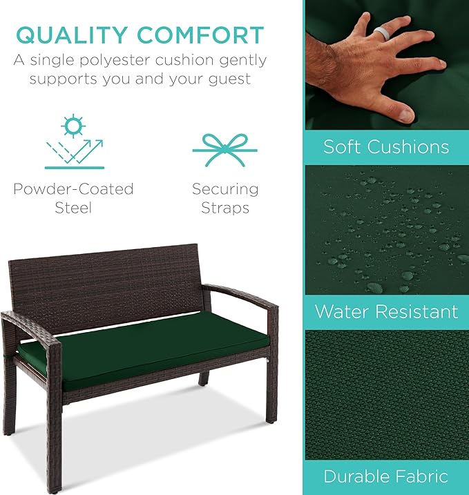 Best Choice Products Outdoor Bench 2-Person Wicker Garden Patio Benches Seating - Image 3