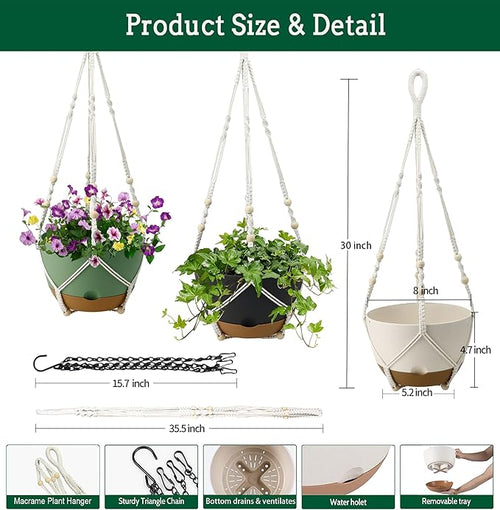 3 Pack Hanging Planters Set, 8 Inch Indoor Outdoor Hanging Plant Pot Basket - Image 2