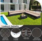 Tangkula 10 Pieces Patio Sofa Set, Outdoor Wicker Conversation Set - Image 6