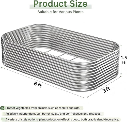 2 PCS Tall 8x3x1.5ft Galvanized Raised Garden Bed Outdoor, Metal Garden Bed - Image 2