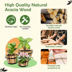 Idzo Set of 3 Wooden Flower Boxes Outdoor, Durable Acacia Wood Barrel Planters - Image 2