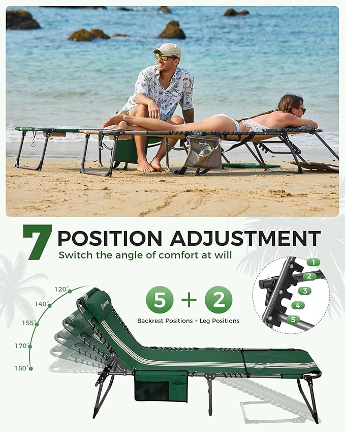 KingCamp Tanning Chair with Face Hole, Lounge Chairs Outdoor Folding Comfy - Image 5