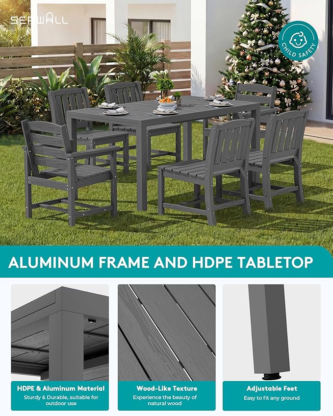 SERWALL 7-Piece Outdoor Dining Set, All Weather HDPE Outdoor Furniture Set - Image 5