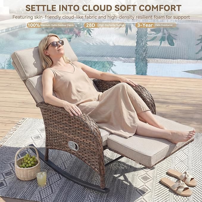3 Pieces Zero Gravity Wicker Patio Rocking Recliner Chairs Set of 2 - Image 3