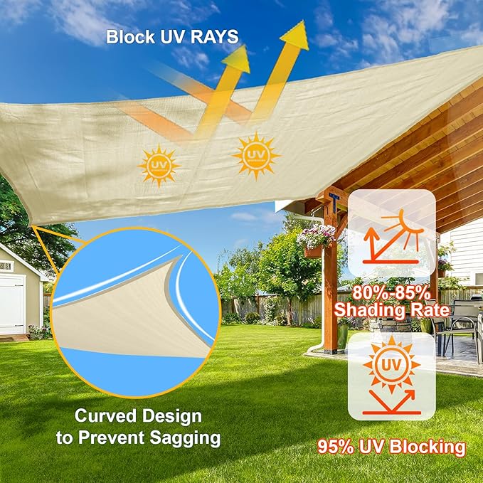 SUNLAX Sun Shade Sail 10' x 10' Butter Cream Rectangle Canopy Sail Shade Cover - Image 4