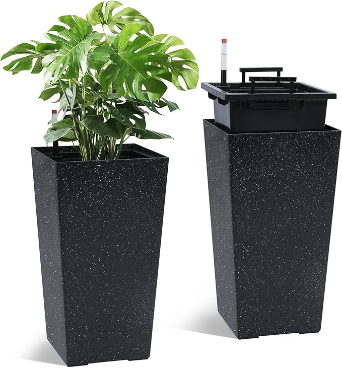 GarveeLife 22.5" Tall Planters Set of 2, Outdoor&Indoor Black Planter Pots by GarveeLife