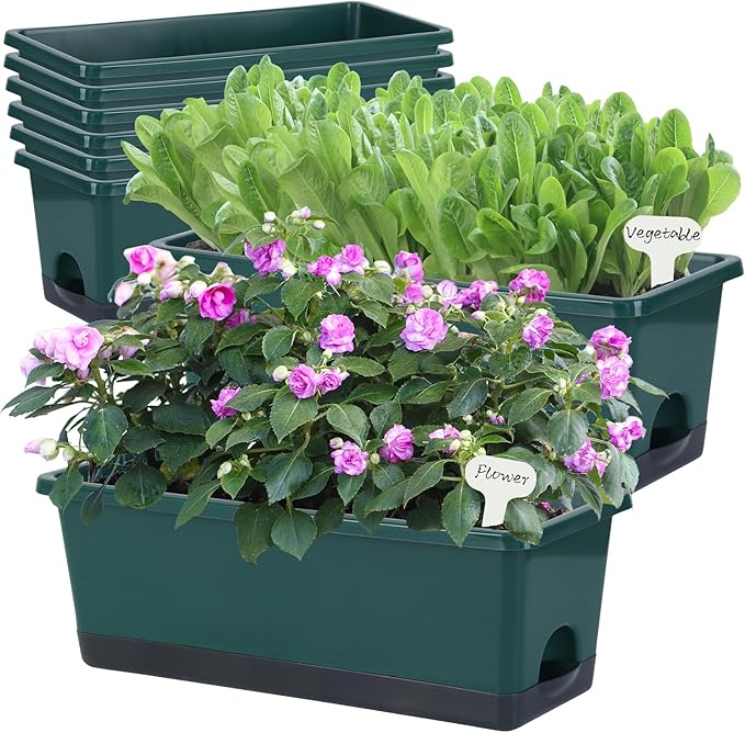 Window Box Planter 8 Pcs, 17 Inches Rectangle Flower Pots by Oliz