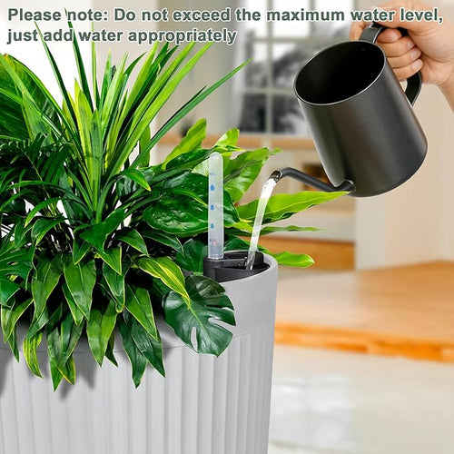 24” Tall Outdoor Planters Set of 2, Self Watering Flower Pots White Planters - Image 2