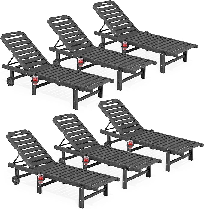 SERWALL Outdoor Chaise Lounge Set of 6, HDPE Pool Lounge Chair by SERWALL
