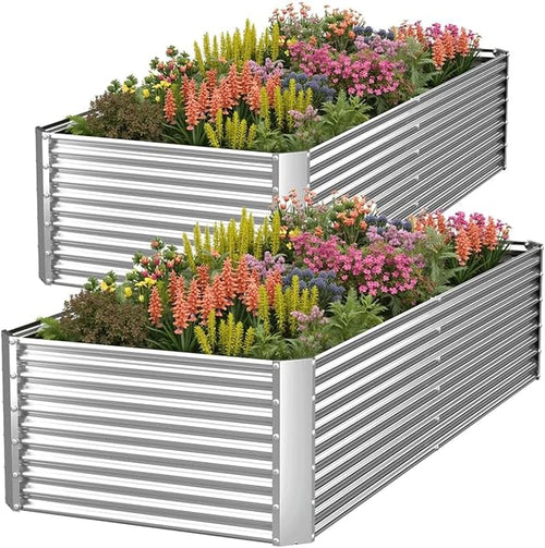 2 Pack Tall Corrugated Galvanized Steel Raised Garden Bed Outdoor, Metal Above by CATMANOR