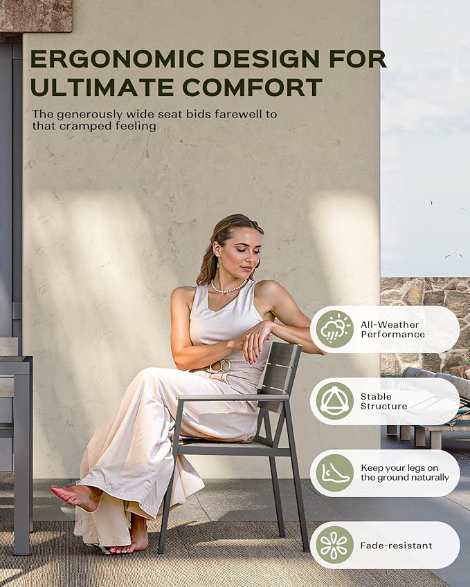 Outdoor Dining Chairs Set of 2, HDPS + Aluminum Patio Dining Chairs - Image 3