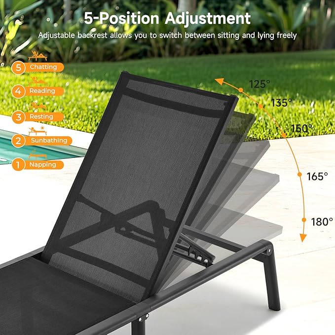 ONBRILL Aluminum Chaise Lounge Chair Outdoor, Foldable & Assembly Free Outdoor - Image 6