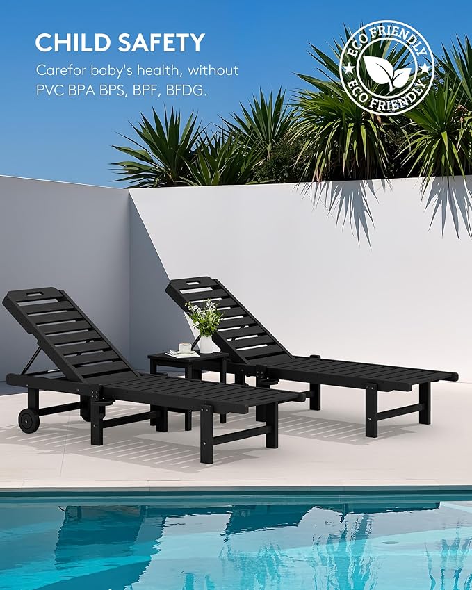 SERWALL Patio Chaise Lounge Chair, HDPE Outdoor Lounge Chair - Image 9