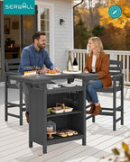 SERWALL Outdoor Bar Table Set – HDPE Grey Patio Bar Cabinet - Image 2