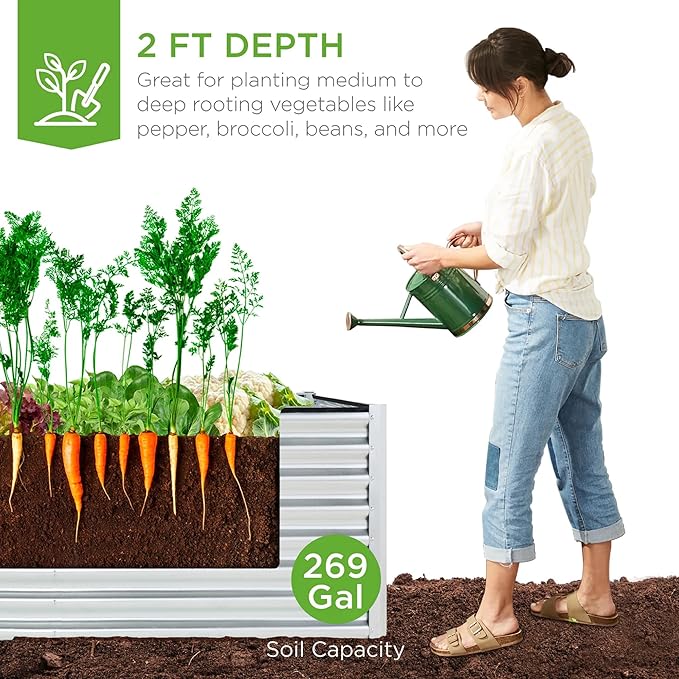 Best Choice Products 6x3x2ft Outdoor Metal Raised Garden Bed, Deep Root Box - Image 4