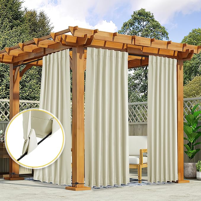 NICETOWN 2 Panels Outdoor Curtains Waterproof Pocket & Back Tab on Top & Bottom - Image 7