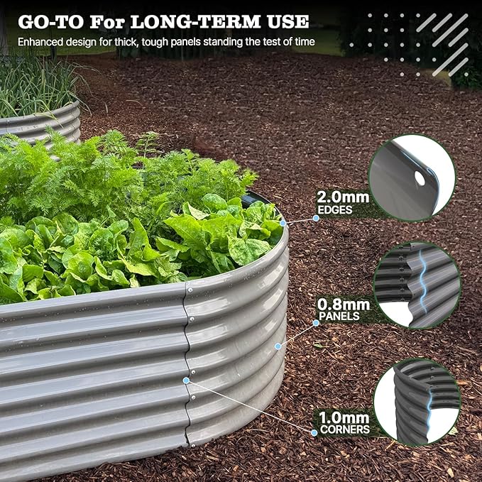 A ANLEOLIFE 8x4x2ft Galvanized Raised Garden Bed Kit, Oval Metal Deep Root - Image 5