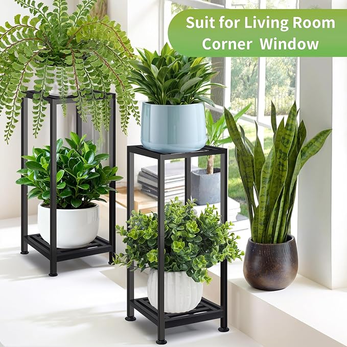 2-Pack Plant Stand Indoor Outdoor, Heavy Duty Wrought Iron Pedestal Stands - Image 2