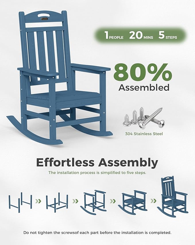 Oversized Outdoor Rocking Chairs Set of 4, High Back Porch Rocking Chair - Image 9