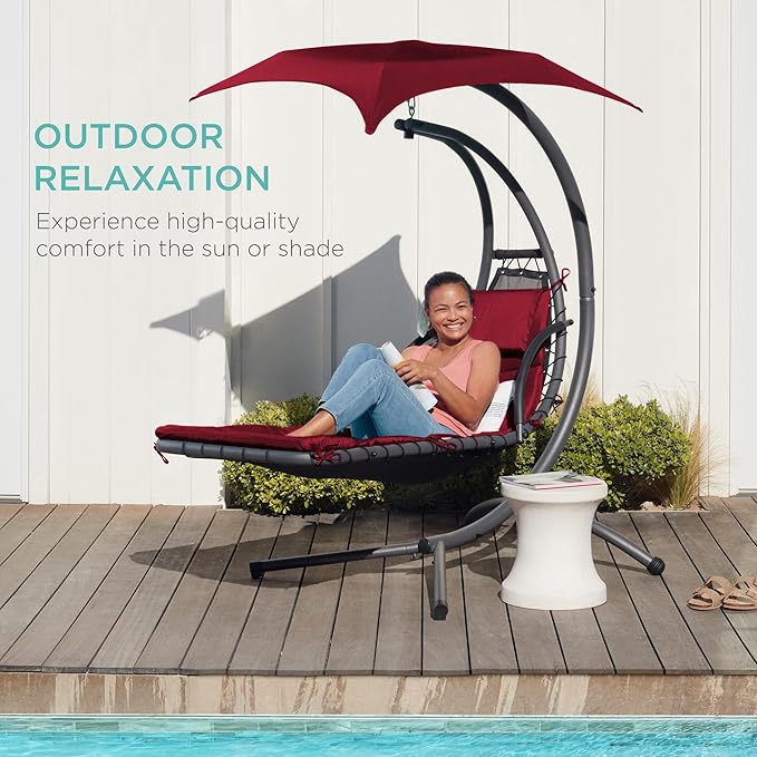 Best Choice Products Outdoor Hanging Curved Steel Chaise Lounge Chair Swing - Image 8