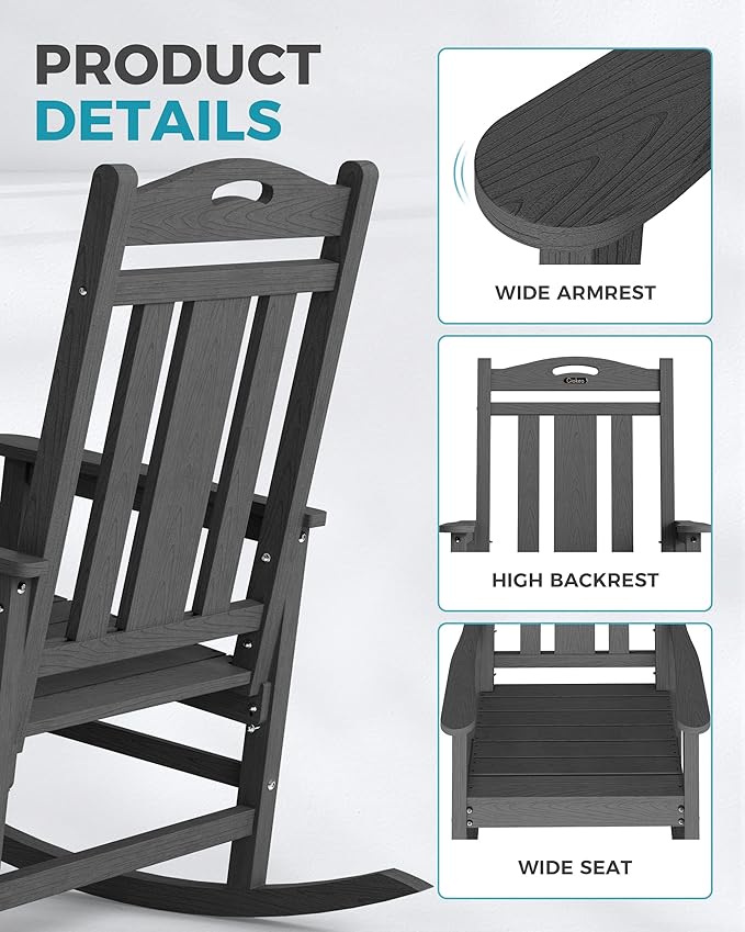 Ciokea Oversized Outdoor Rocking Chairs Set of 2, 380lbs Heavy-Duty Large Patio - Image 6