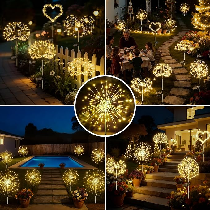 btfarm 6 Pack 120 LED Solar Garden Lights Outdoor, 8 Modes Firework Lights - Image 5