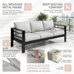 Kiss the Water Outdoor Couch Aluminum Patio Furniture Sofa, 3 Seat All-Weather - Image 8