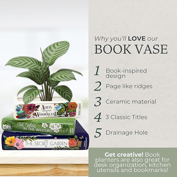 Steel Mill & Co Original Small Book-Shaped Decorative Planter, Ceramic Planter - Image 3