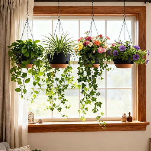 4 Pack 8 Inch Self Watering Hanging Planters - Image 2