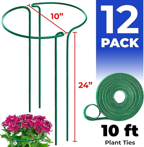 12 Pack Tall Snake Plant Support Stakes – 10" W x 24" H Half Round Peony Cages - Image 2