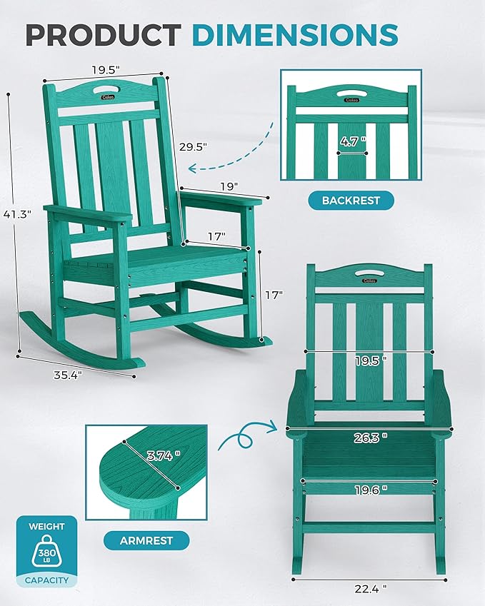 Ciokea Oversized Outdoor Rocking Chairs Set of 4, 380lbs Heavy-Duty Large Patio - Image 3