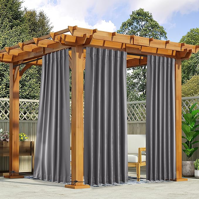 NICETOWN 2 Panels Outdoor Curtains Waterproof Pocket & Back Tab on Top & Bottom by NICETOWN