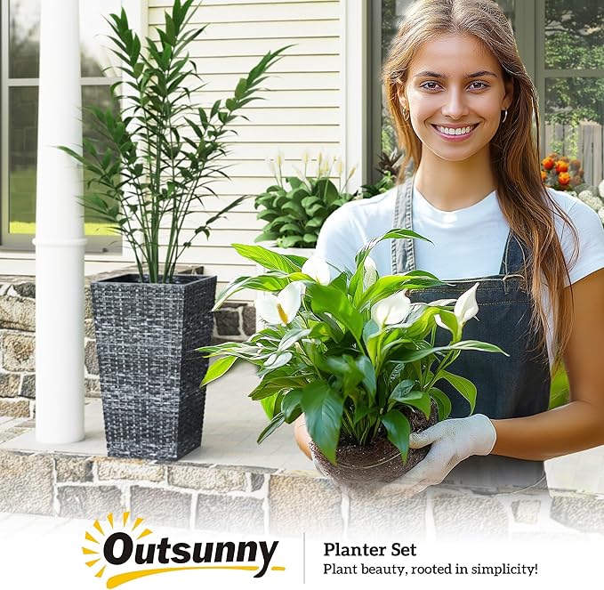 Outsunny Tall Planters for Outdoor Plants Set of 3, 24 in Taper Planters - Image 9