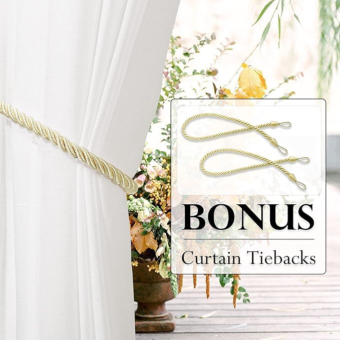 RYB HOME Sheer Curtains for Patio Outdoor, Linen Textured White Panel Grommet - Image 2