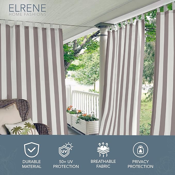 Elrene Home Fashions Highland Stripe Indoor/Outdoor Curtain Panel, 50 inches X - Image 2