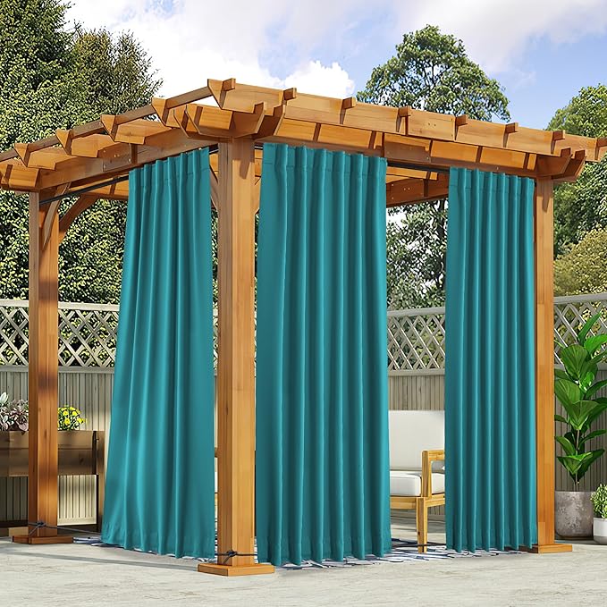 NICETOWN 2 Panels Outdoor Curtains Waterproof Pocket & Back Tab on Top & Bottom by NICETOWN
