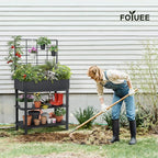 Metal Raised Garden Bed with Trellis & 2-Tier Storage Shelf, Elevated Planter - Image 2