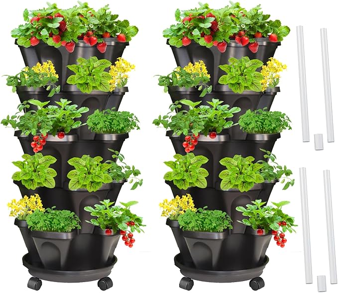 Strawberry Vertical Planters 2 Pack, 5 Tiered Stacking Tower Garden by Tectsia