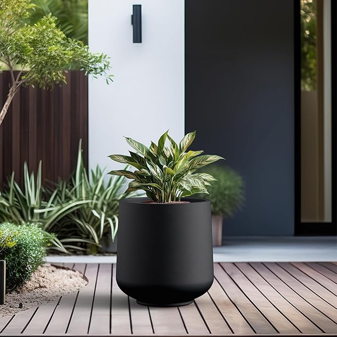Kante 15.3" Dia Round Concrete Planter, Outdoor Indoor Large Plant Pots - Image 4