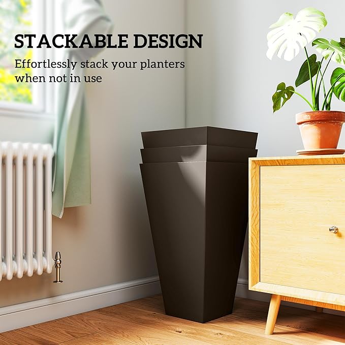Outsunny Tall Planters for Outdoor Plants Set of 3, 28 in Taper Planters - Image 7