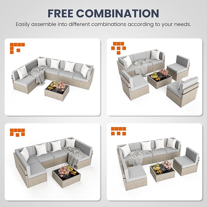 Pamapic 7-Piece Outdoor Sectional Furniture Set, All-Weather Wicker Patio Sofa - Image 6