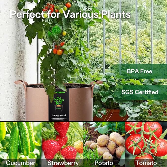 VIVOSUN 5-Pack 15 Gallons Grow Bags Heavy Duty Thickened Nonwoven Fabric Pots - Image 7