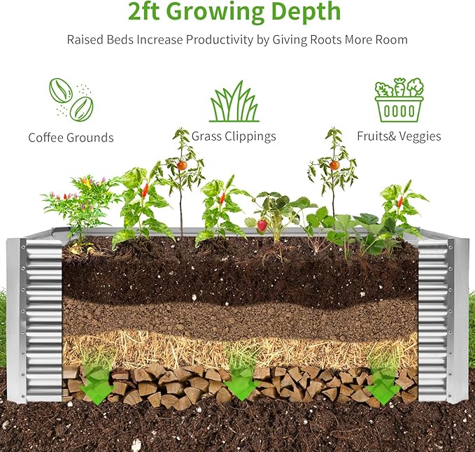 Land Guard 6×3×2 ft Galvanized Metal Raised Garden Bed, 2FT Deep Root Elevated - Image 3