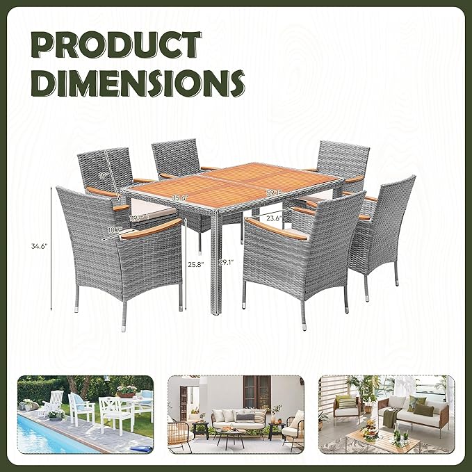 Devoko Dining 7 PCS Furniture, Patio Conversation Set - Image 5