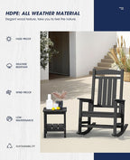 KINGYES HDPE Outdoor Rocking Chair, Widened Seat Patio Rocking Chair, Oversized - Image 5
